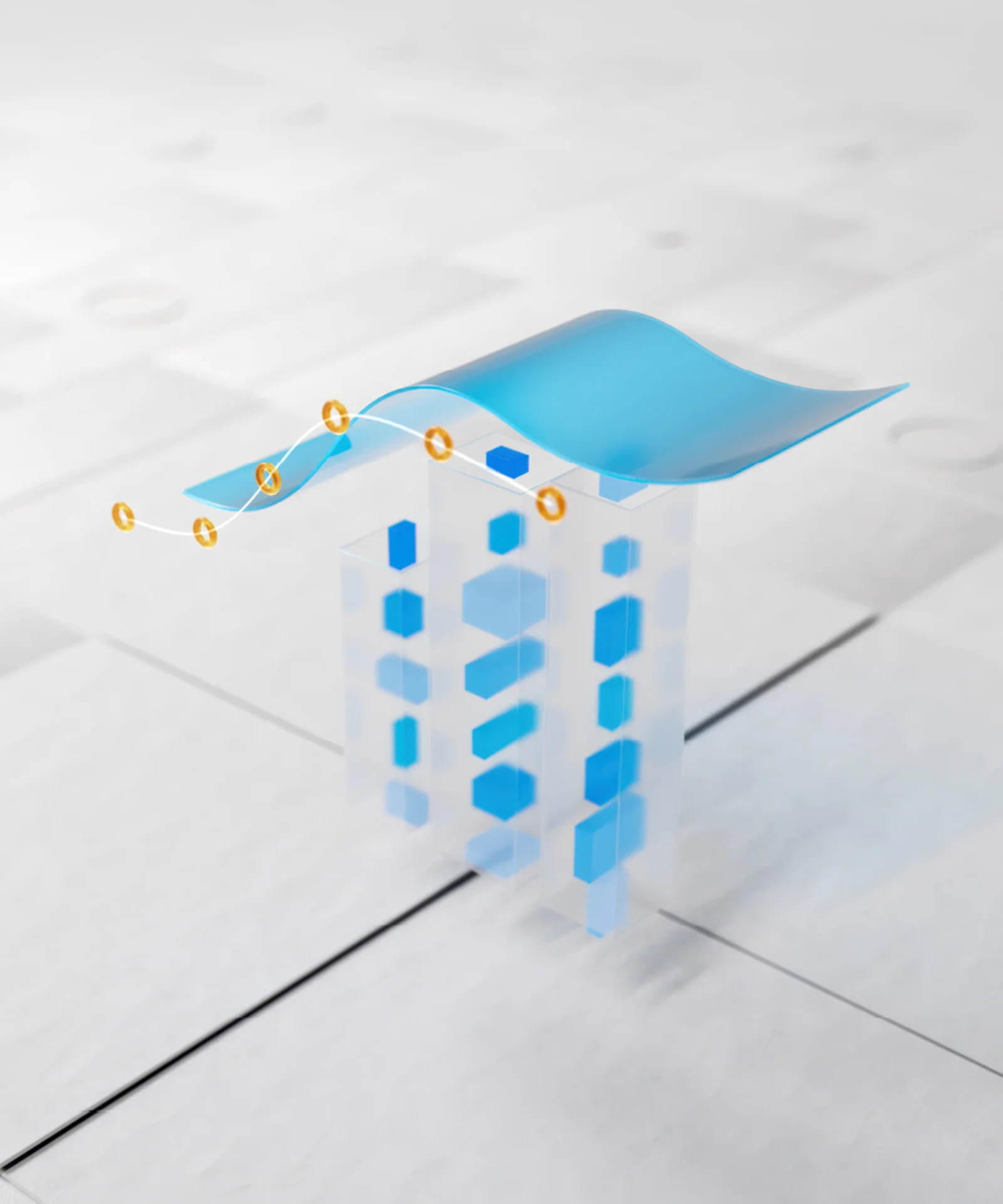 Eine Frau mit einem Tablet-PC blickt nachts auf die beleuchteten Wolkenkratzer einer Stadt, die digitale Innovation und Technologie in einer städtischen Umgebung symbolisieren. gft_capital-market_web_a.jpg