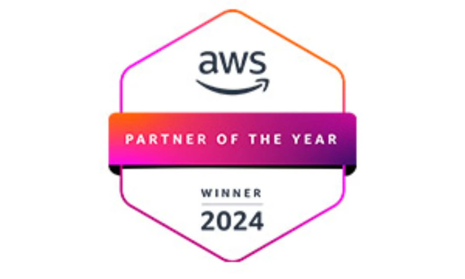 AWS Partner of the Year 2024 badge awarded to GFT, recognizing excellence in cloud innovation and services.