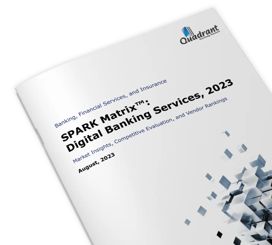 Cover page of the SPARK Matrix™ 2023 report on Digital Banking Services, published by Quadrant Knowledge Solutions.