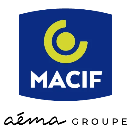 Logo of Macif featuring a blue background with a green and white emblem and text.